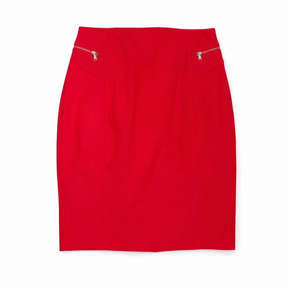 Express Red Pencil Skirt with Gold Zipper Details Size 10